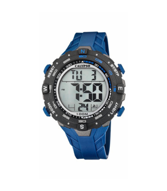 Reloj Calypso digital Hombre correa caucho negro y detalles en azul -  K5836/4