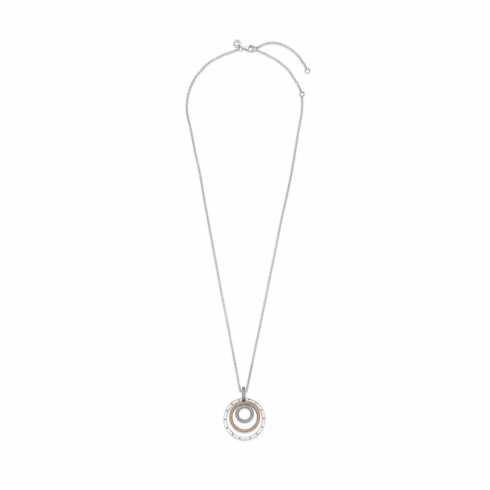Collar Colgante Pandora Círculos Bicolor con circonitas