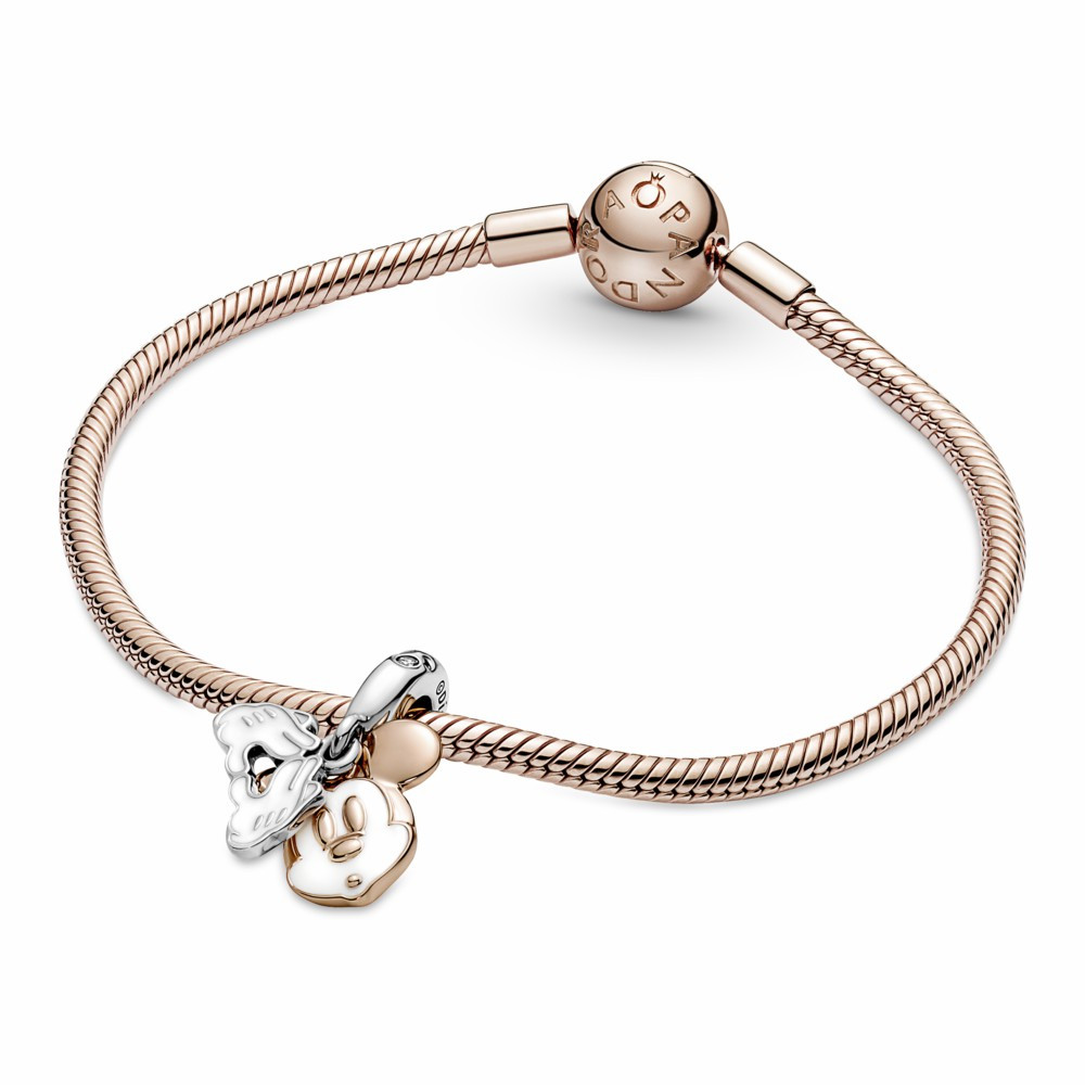 Charm Colgante Pandora Doble Mickey Mouse Plata y Rose