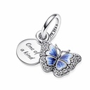 Charm Colgante Pandora Doble Mariposa Azul y Cita