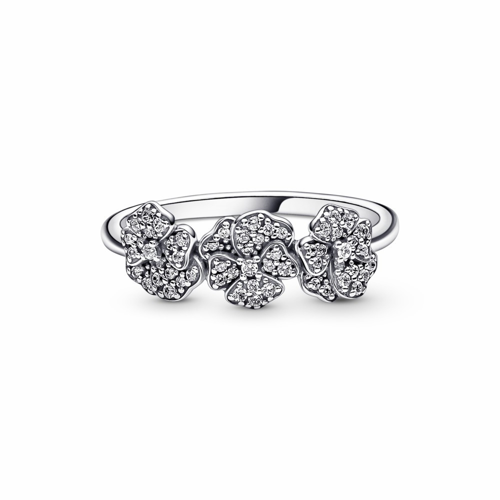 Anillo Pandora Triple Flor Pensamiento