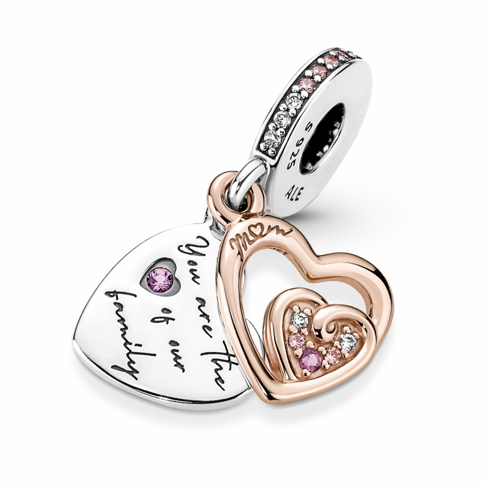 Charm colgante Pandora Doble Corazones Infinitos Entrelazados bicolor