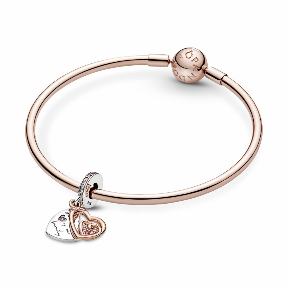 Charm colgante Pandora Doble Corazones Infinitos Entrelazados bicolor