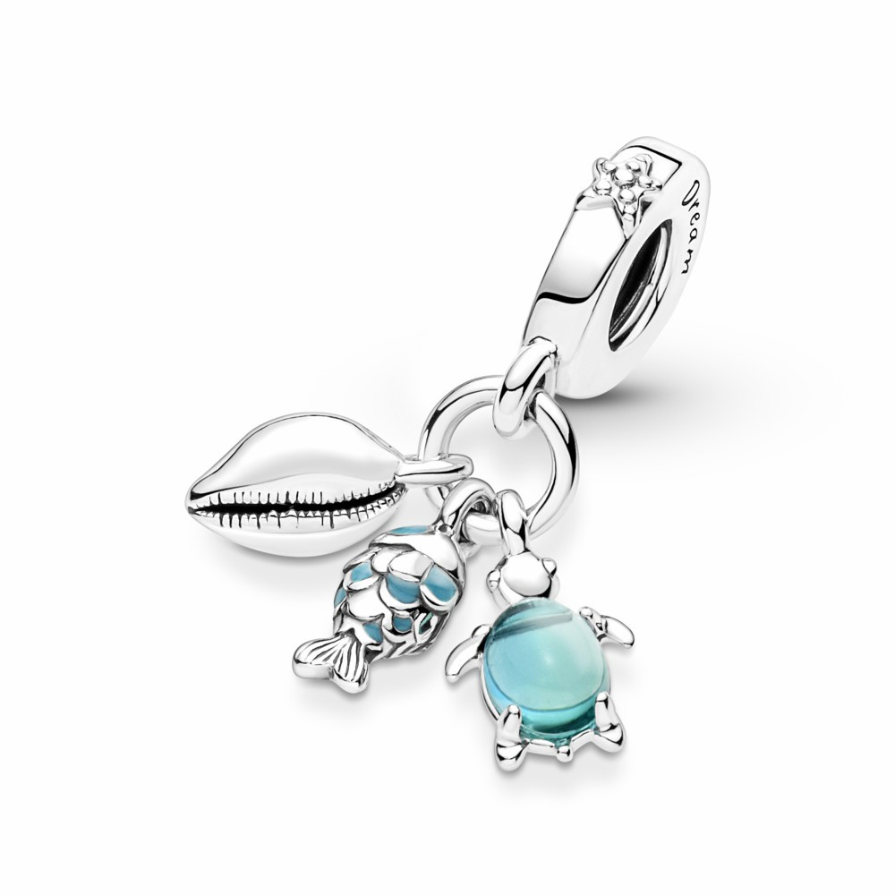 Charm colgante Pandora Triple Pez, Tortuga Marina y Concha