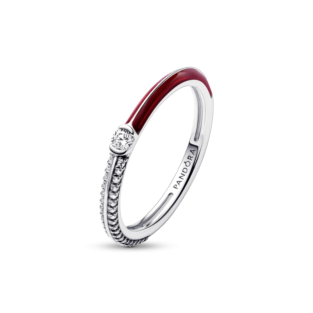 Anillo Dual Rojo y Pavé de Pandora ME