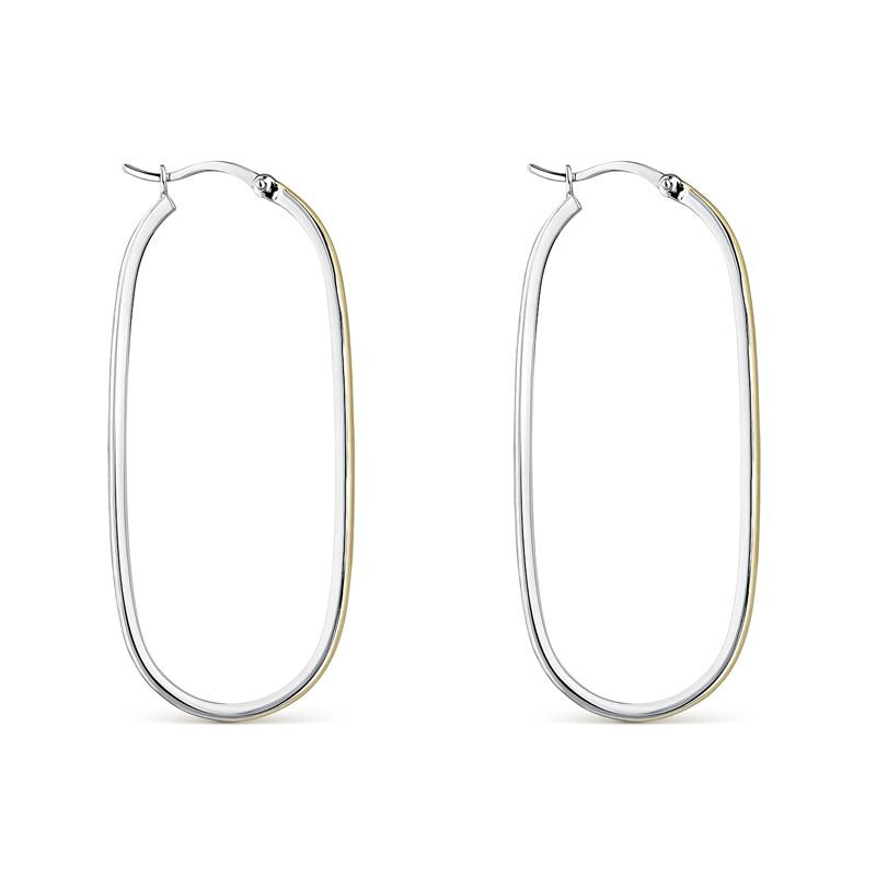 Pendientes Itemporality Óvalo plata baño bicolor dorado