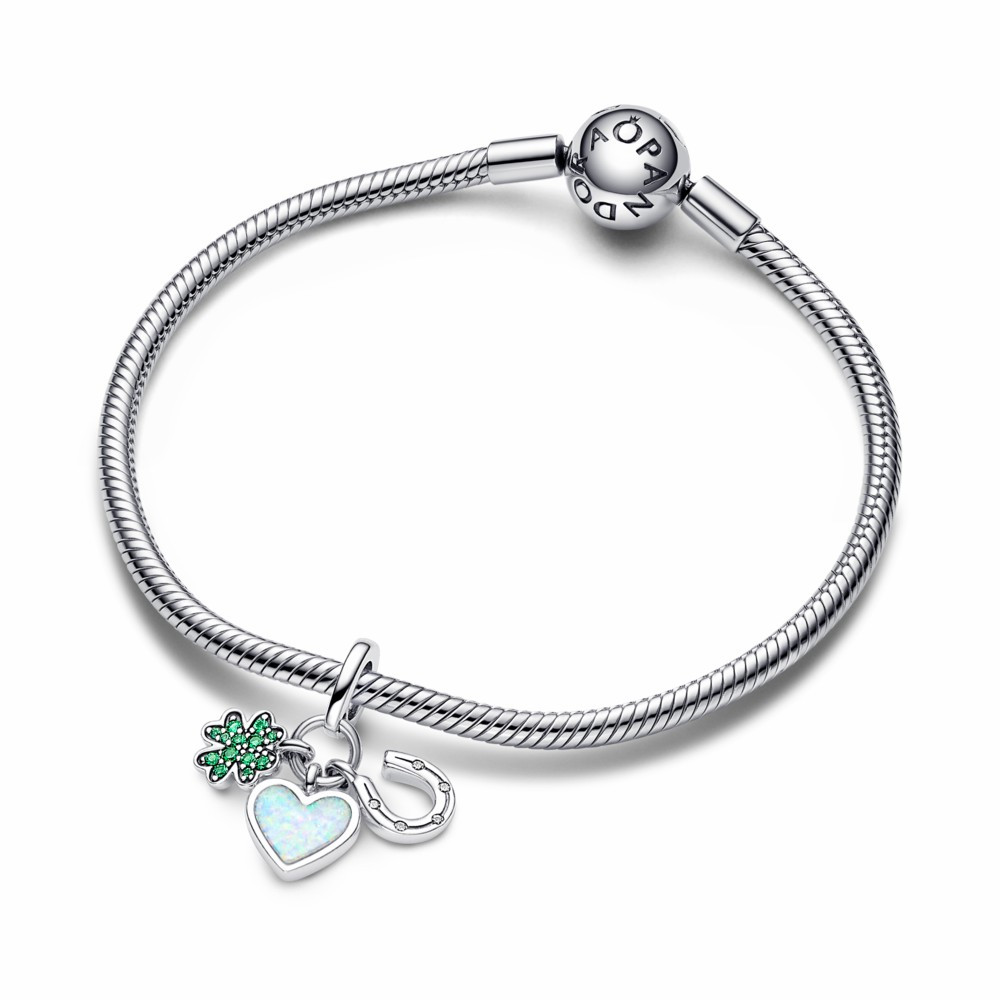 Charm colgante Pandora Triple trébol de cuatro hojas, corazón y herradura
