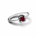 Anillo Pandora circular de eternidad con piedra natal cristal de enero rojo