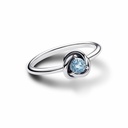 Anillo Pandora circular de eternidad con piedra natal de cristal de marzo azul