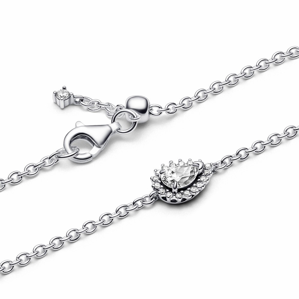 Pulsera Pandora cadena con halo de pera brillante