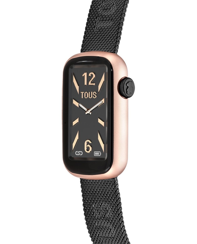 Reloj Tous Smartwatch T-Band Mesh con brazalete de acero IP gris y caja de aluminio IP rosado