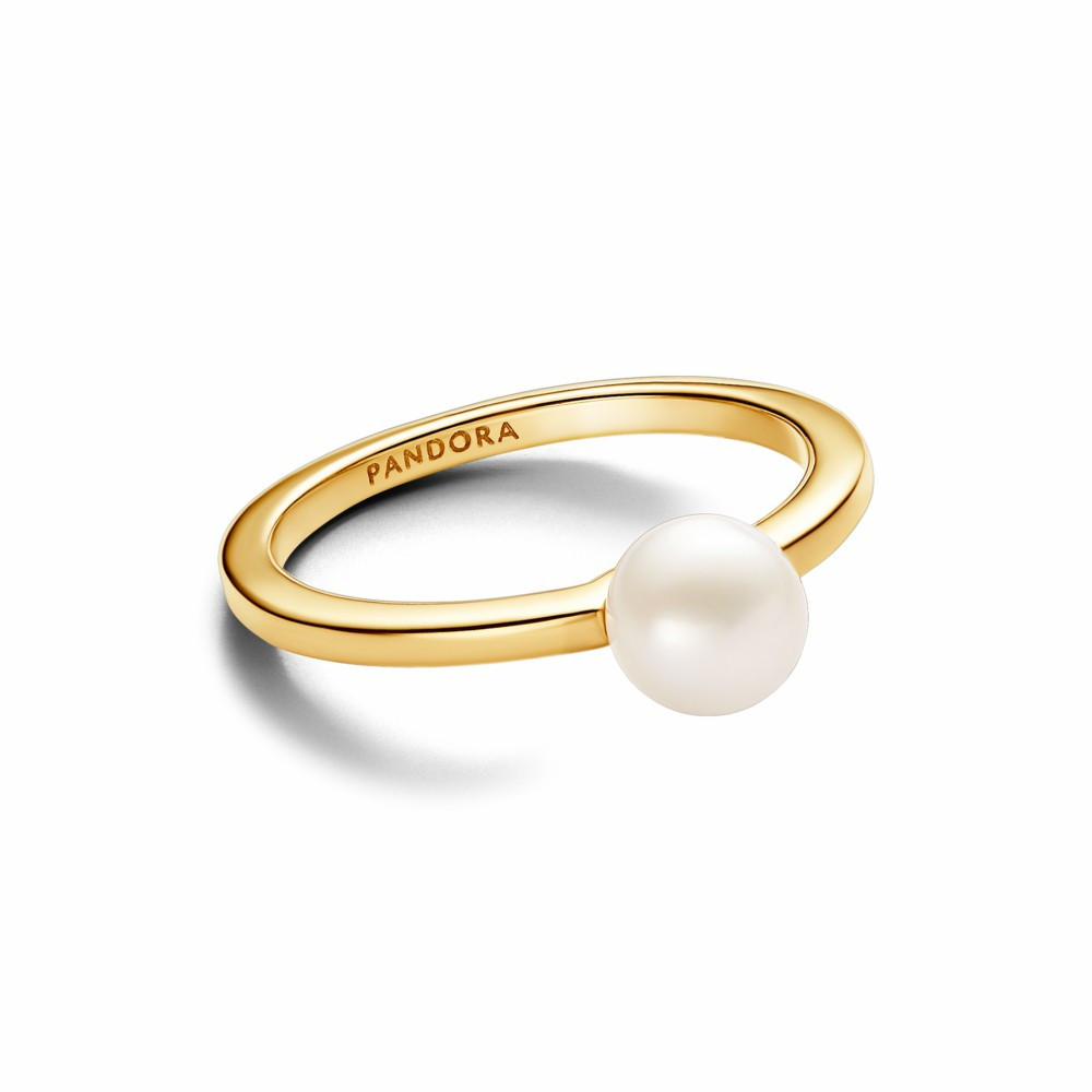 Anillo Pandora de perlas cultivadas con baño oro 14k