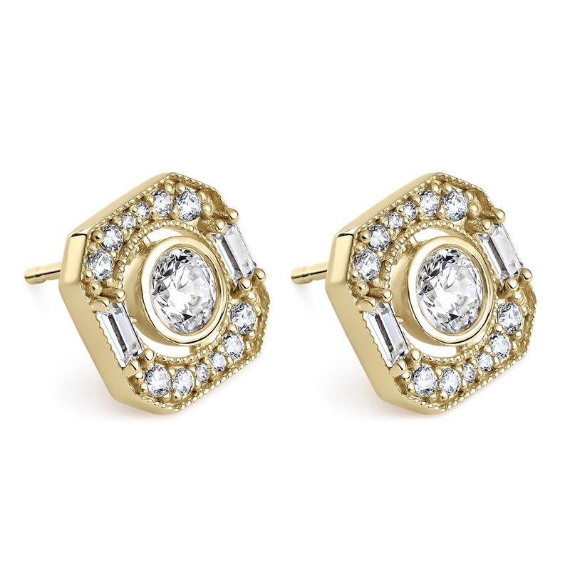 PENDIENTES LITTA FIORE VINTAGE PAVE CIRCONITAS EN ORO AMARILLO