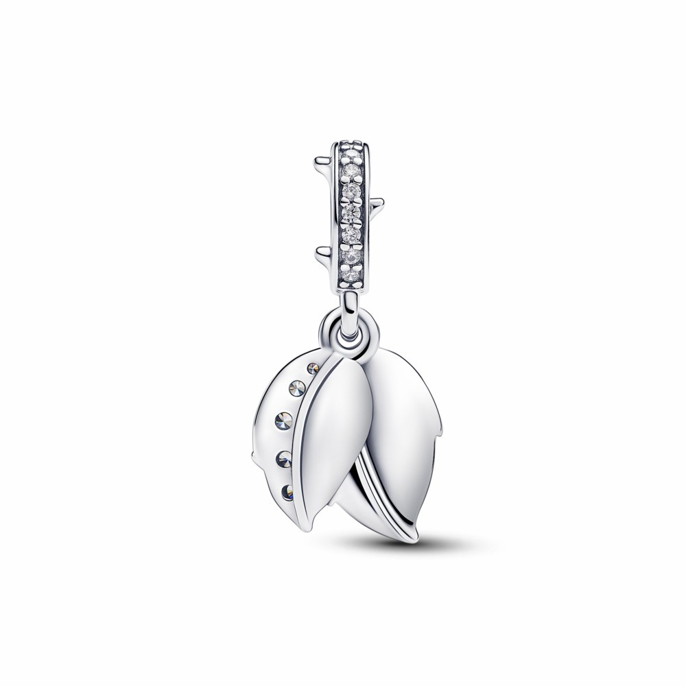 Charm Pandora colgante doble con rosa blanca en flor