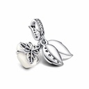 Charm Pandora colgante doble con rosa blanca en flor