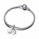 Charm Pandora colgante doble con rosa blanca en flor