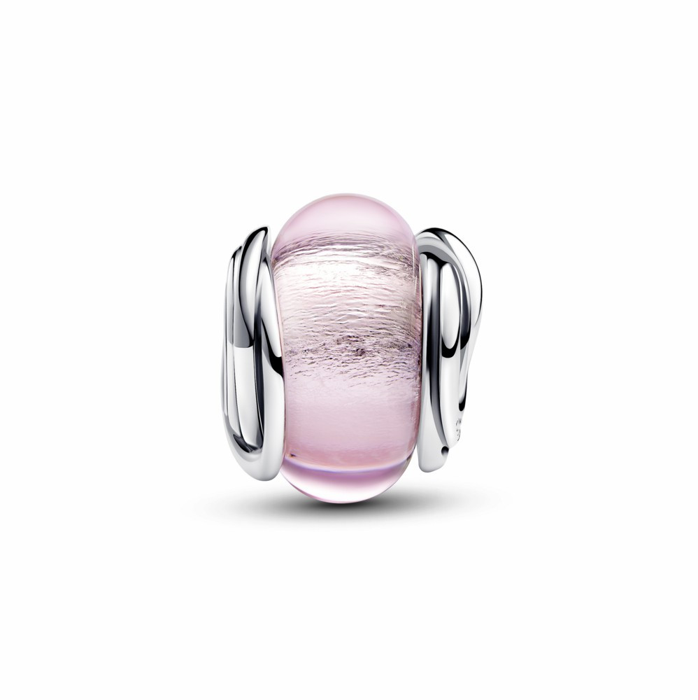 Charm Pandora de cristal de murano rosa rodeado