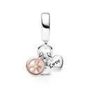 Charm colgante triple Pandora corazón arcoíris, maripoza y paz