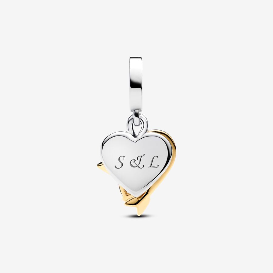 Charm Colgante Pandora Doble Corazón Grabable y Flecha Bicolor