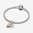 Charm Colgante Pandora Doble Corazón Grabable y Flecha Bicolor