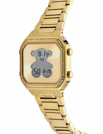 Reloj Tous Digital con brazalete de acero IP dorado y circonitas D-Bear