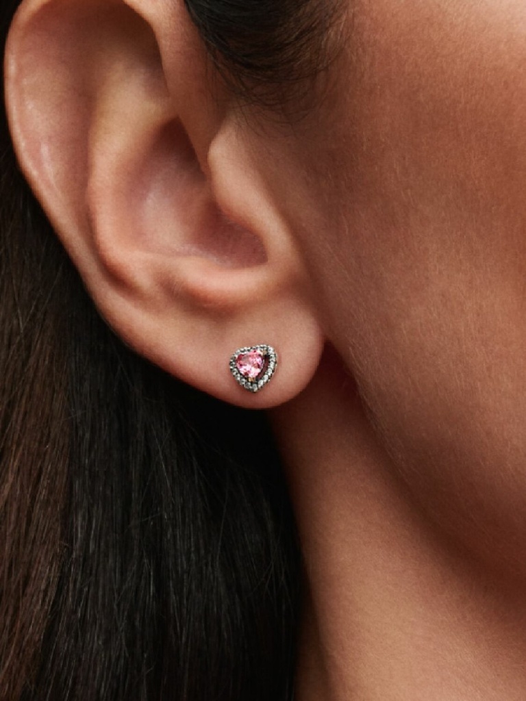 Pendientes Pandora de Botón Corazón Rosa