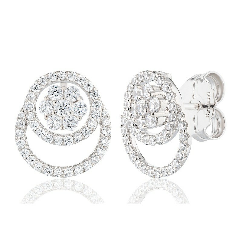 Pendientes Camaleoni  Plata Rodio Desmontable Flor WPD004/LP