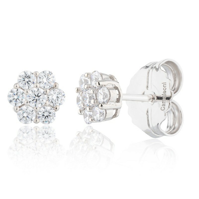 Pendientes Camaleoni  Plata Rodio Desmontable Flor WPD004/LP