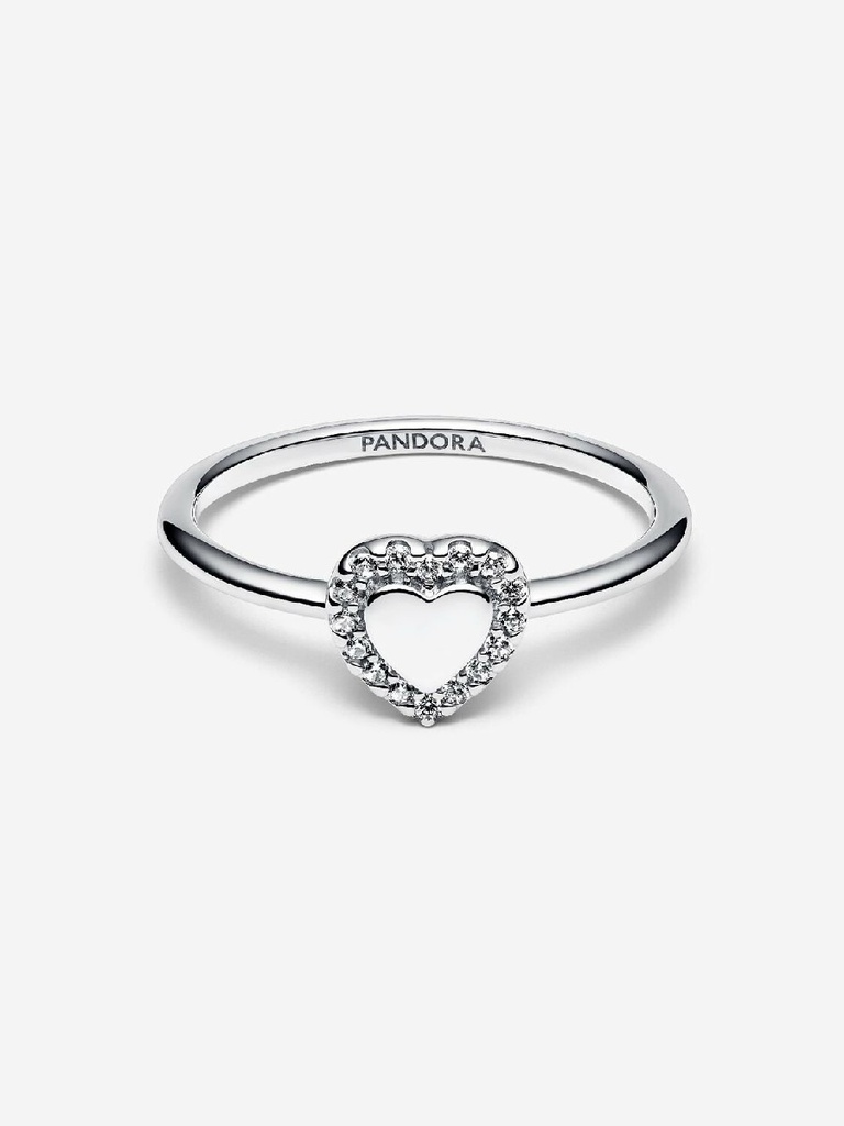 Anillo Pandora Halo y Corazón Grabable