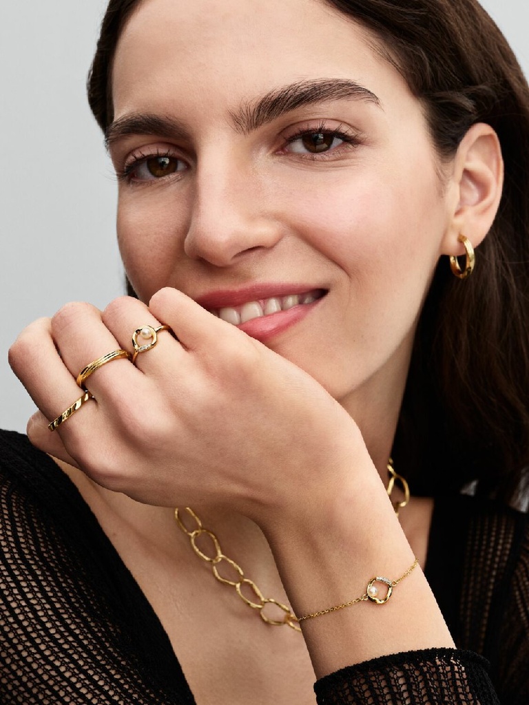 Pulsera Círculo Forma Orgánica en Pavé y Perla Cultivada de Agua Dulce Tratada