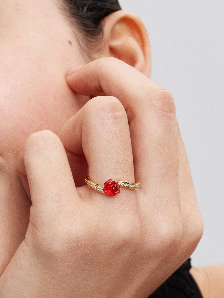Anillo Pandora Rosa La Bella y la Bestia Disney Dorado 163984C01