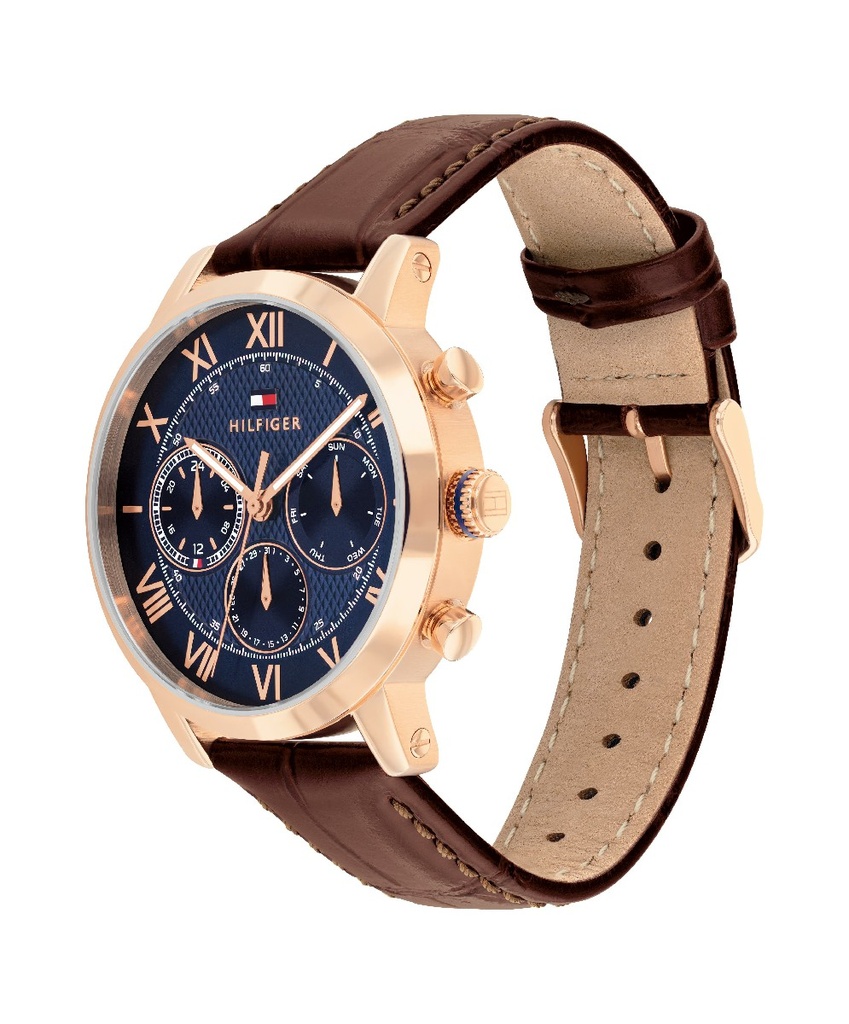 Reloj Tommy Hilfiger Hombre Caja Acero Rosado Correa Marrón 1710727