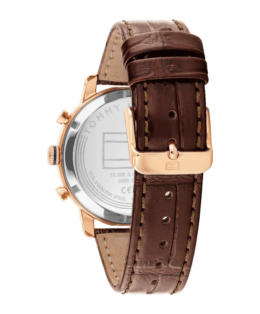 Reloj Tommy Hilfiger Hombre Caja Acero Rosado Correa Marrón 1710727