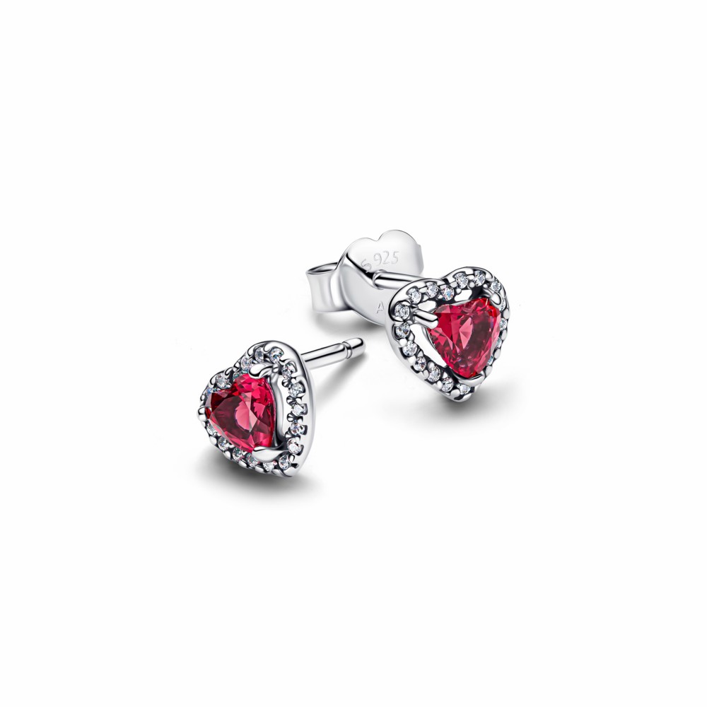 Pendientes Pandora de Botón Corazón Elevado Rojo 298427C04