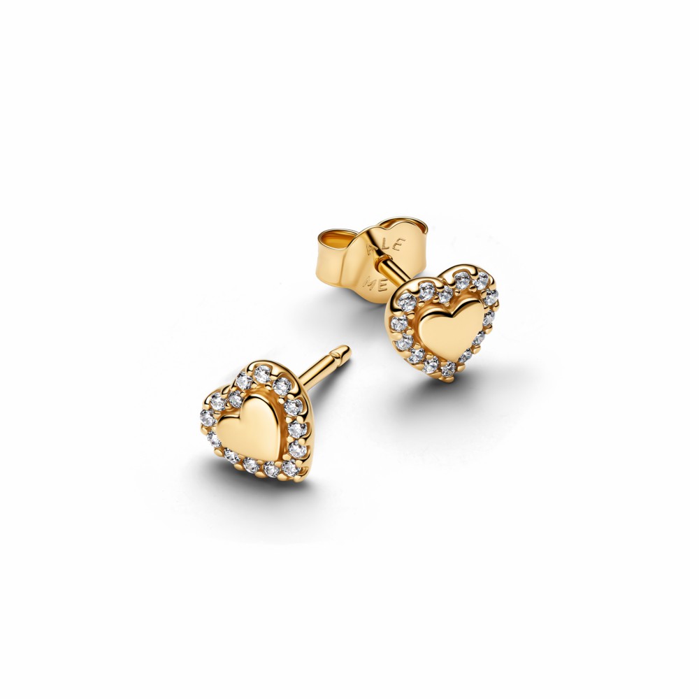 Pendientes Pandora Botón Halo Corazón Dorados 264363C01