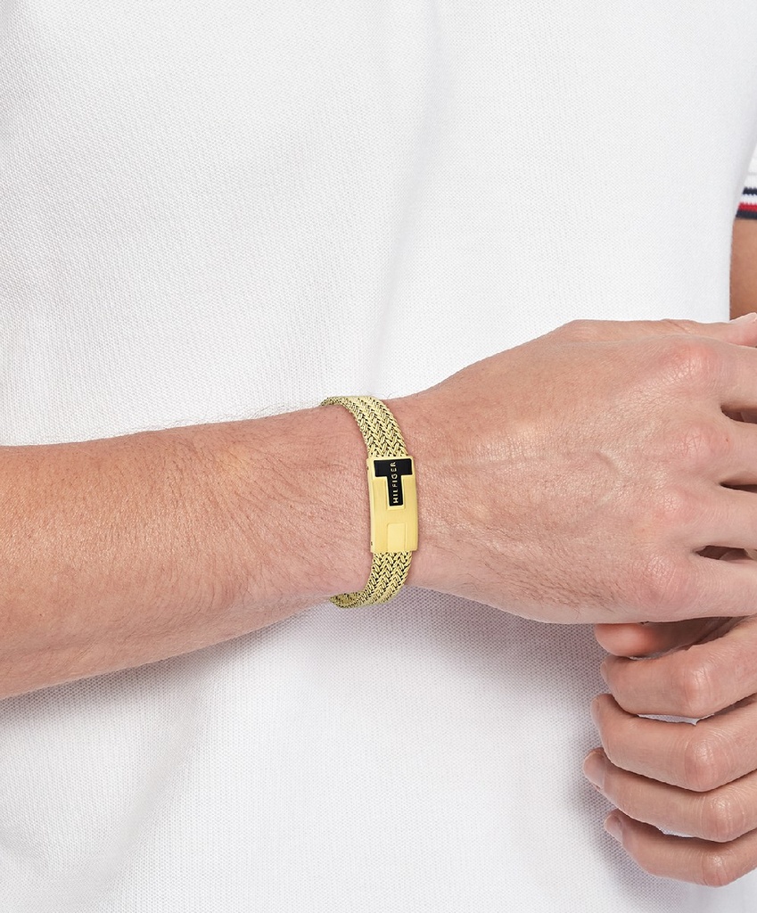 Pulsera Tommy Hilfiger Nautical Mesh Hombre Ajustable Malla Acero Dorado 2790706