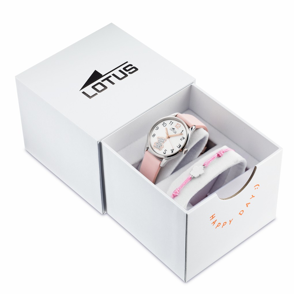 Reloj Lotus Junior Niña  Rosa Esfera Blanca y Oso 18406/F