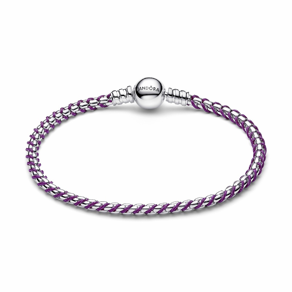 Pulsera Pandorea Cordón Plata y Textil Morado 593816C03
