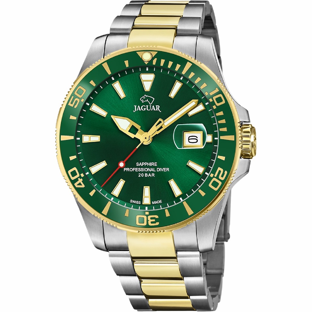 Reloj Jaguar Suizo Hombre Pro Diver Analógico Verde Acero Bicolor J863/B