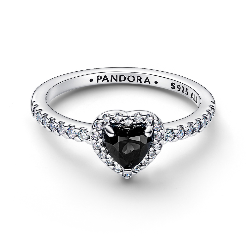Anillo Pandora Corazón Negro Elevado Plata 198421C04