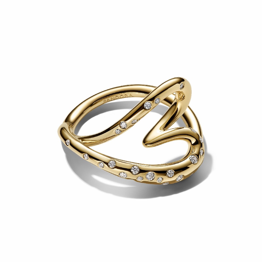 Anillo Pandora Corazón Forma Orgánica con Gemas Engastadas Dorado 164675C01