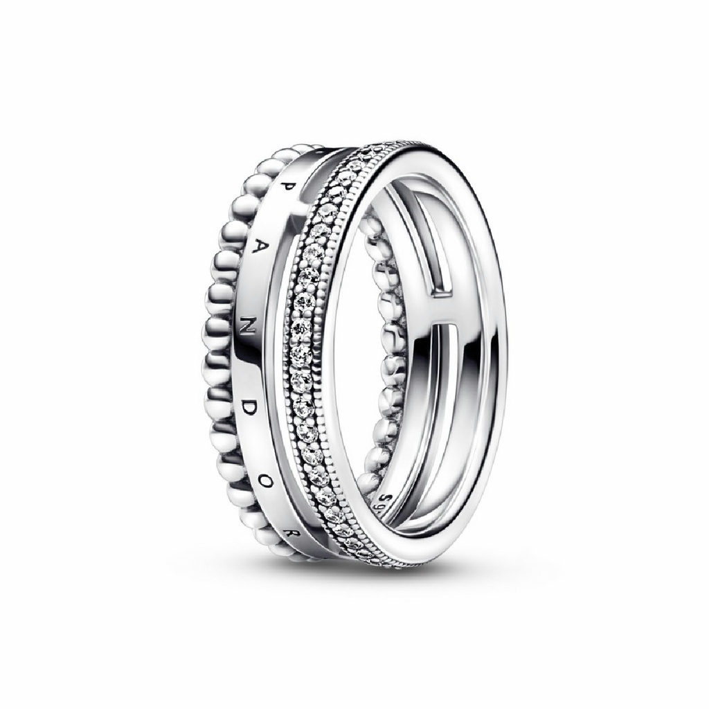 Anillo Pandora Signature Logo Pavé y Cuentas 192312C01