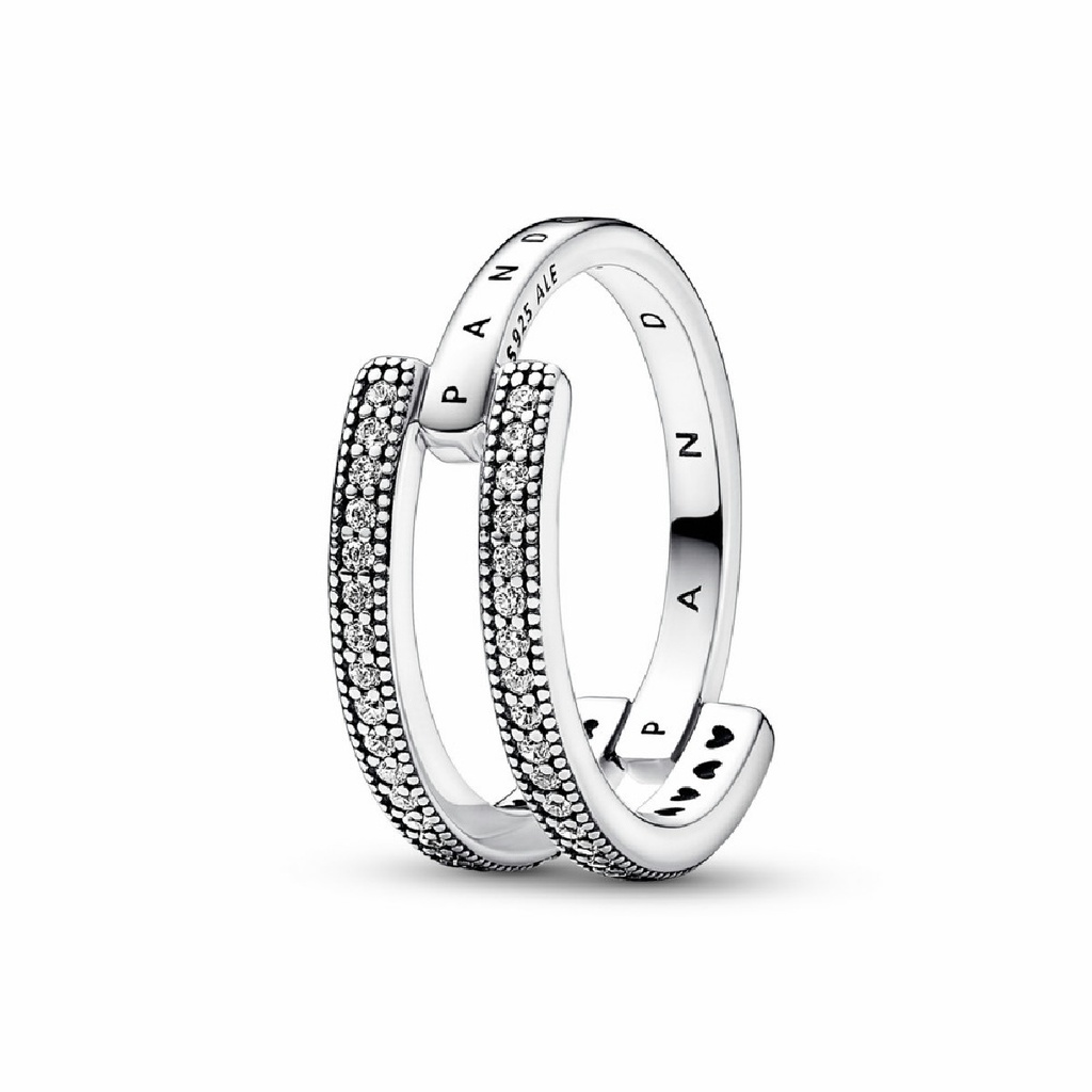 Anillo Pandora Doble banda Logo y Pavé 192779C01