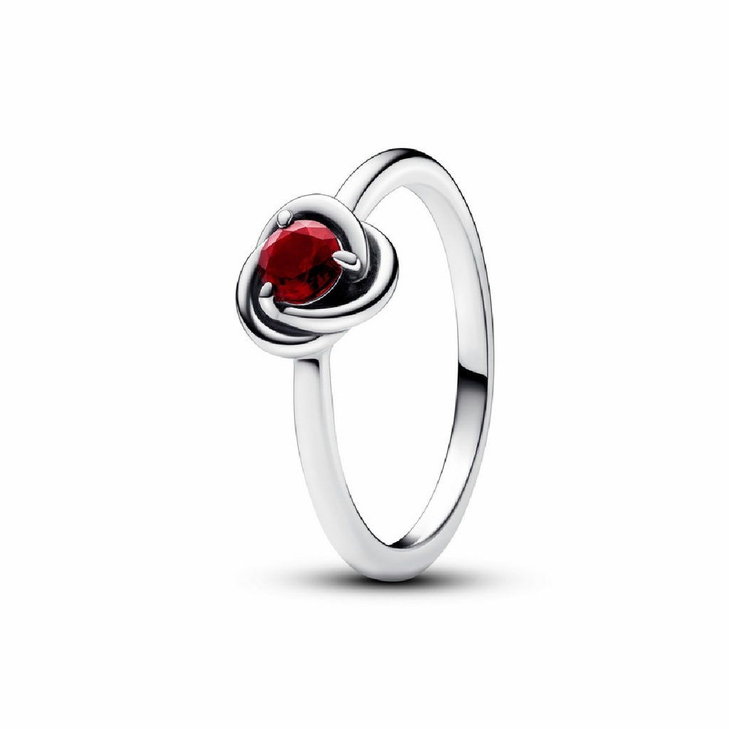 Anillo Pandora circular de eternidad con piedra natal cristal de enero rojo