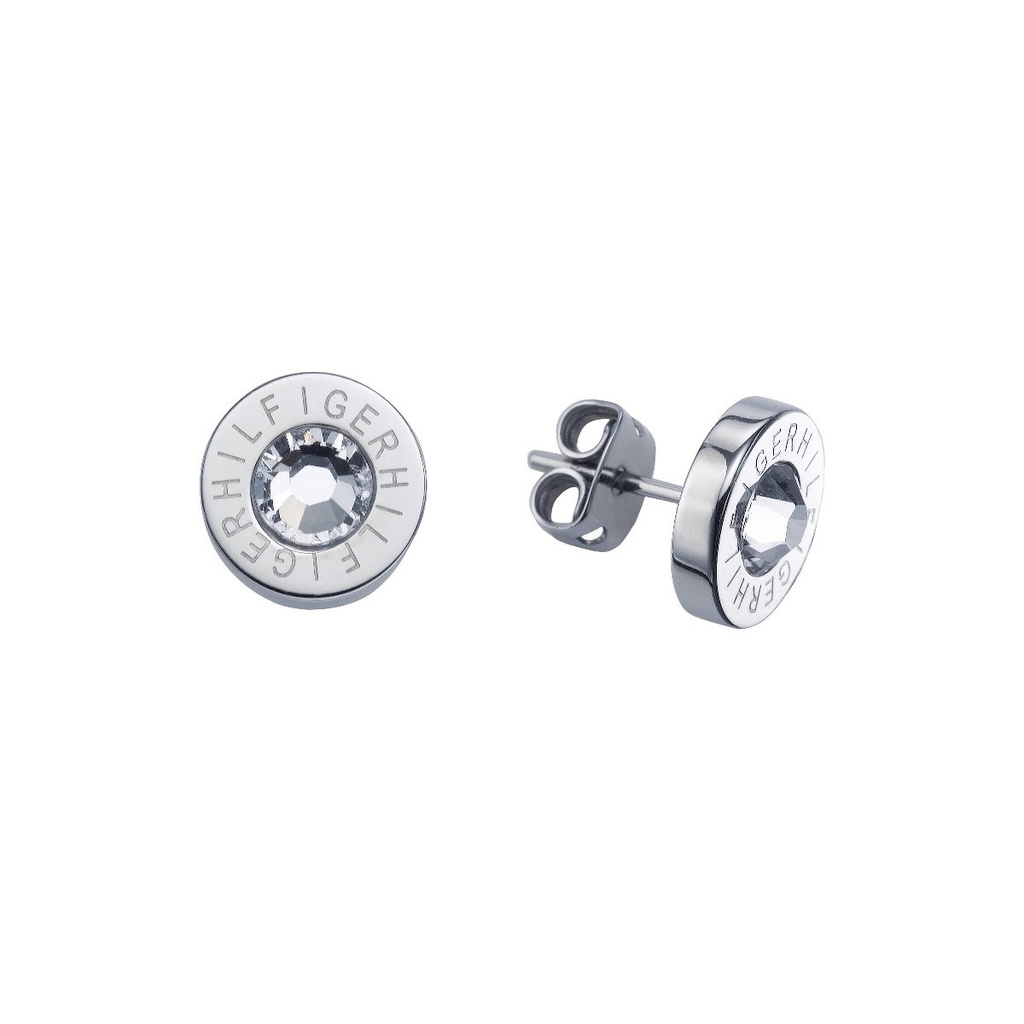 Pendientes Botón Tommy Hilfiger Logo Acero Inoxidable y Cristal Transparente 2700259