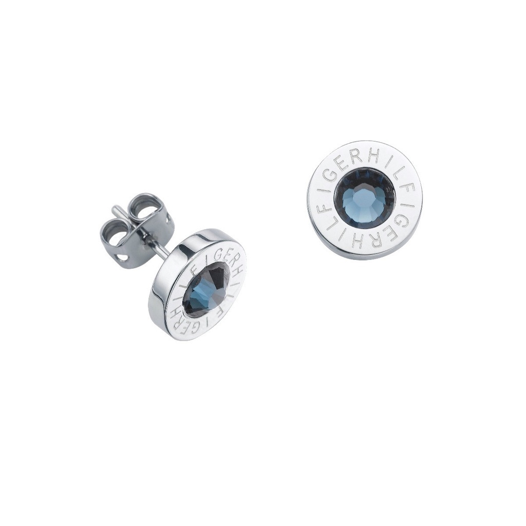 Pendientes Botón Tommy Hilfiger Logo Acero Inoxidable y Circonita Azul 2700260