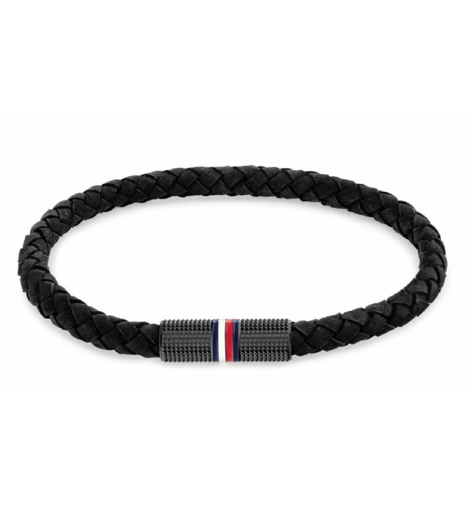 Pulsera Tommy Hilfiger Piel Negra Cierre Acero Inoxidable 2790459