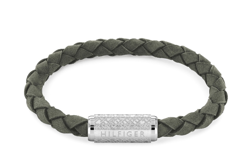 Pulsera Tommy Hilfiger Hombre Piel Trenzada verde y acero inoxidable