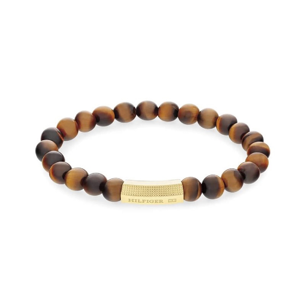 PULSERA TOMMY HILFIGER PIEDRAS OJO TIGRE Y ACERO BAÑO ORO HOMBRE