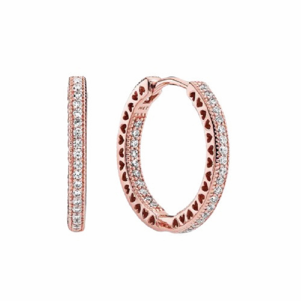 Pendientes Pandora Roseo Aro Grande Corazones Pavé